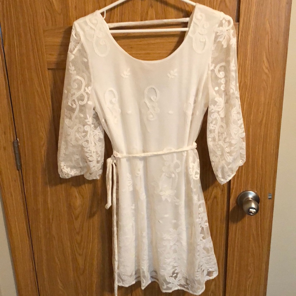 Size S belted BOHO lace, ivory dress